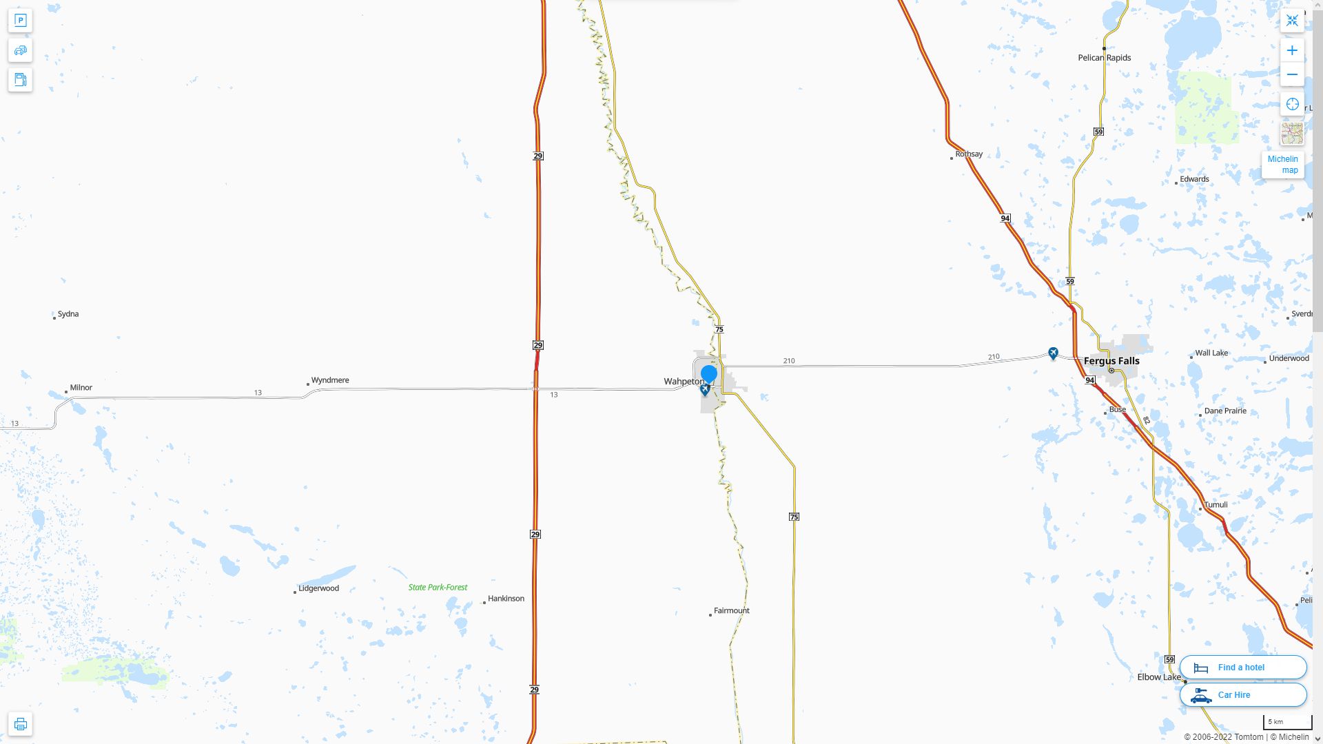 Wahpeton North Dakota Highway and Road Map